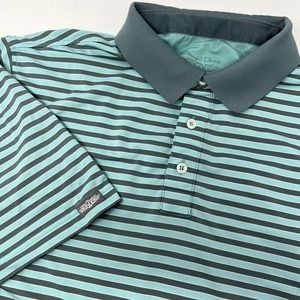 Straight Down Mens Large Performance Golf Polo Heather Blue Gray Striped‎